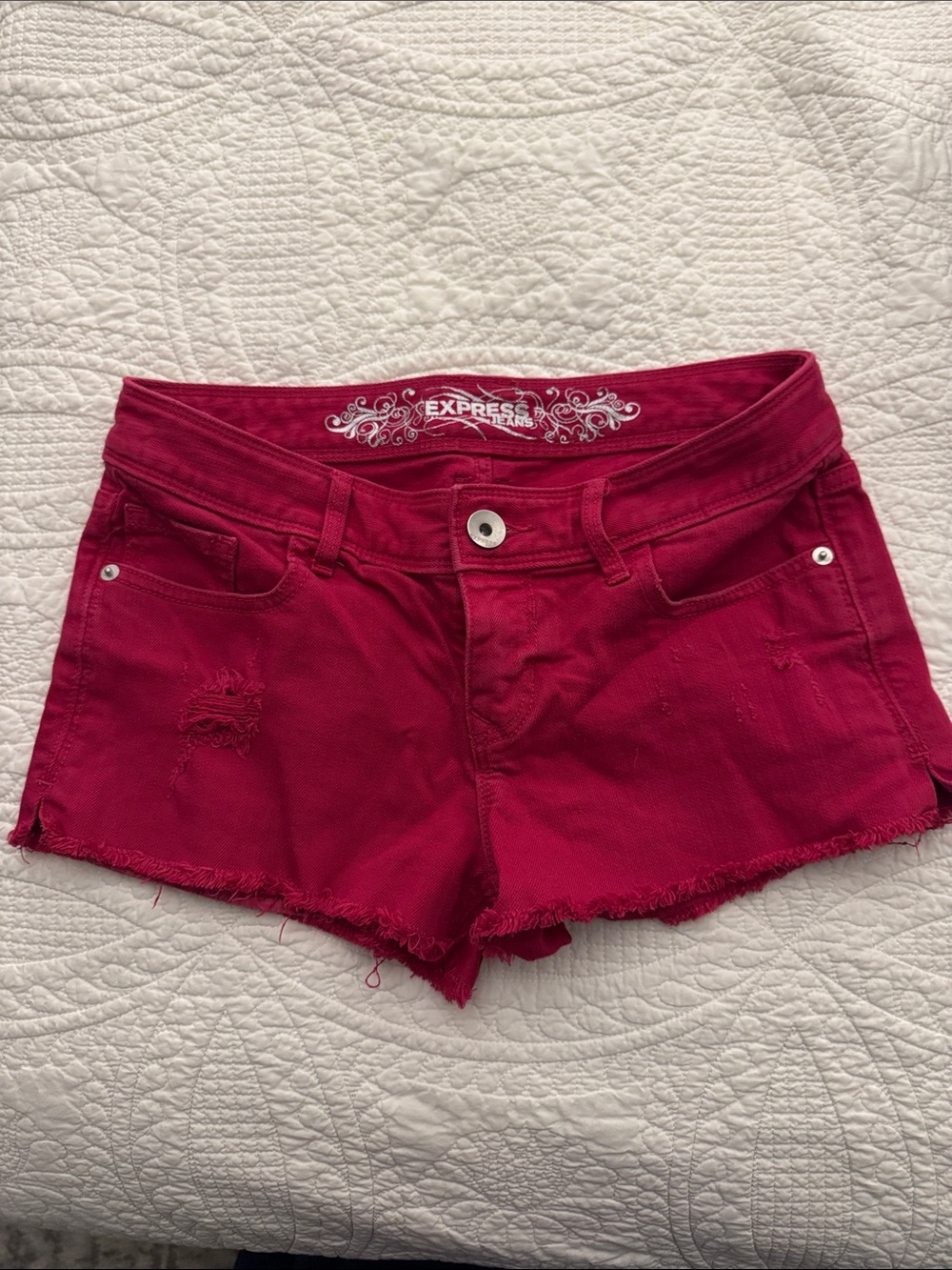 Express Women's Magenta Denim Cutoff Shorts